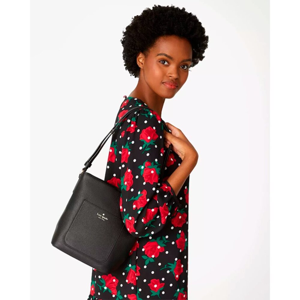 S Kate Spade Elsie Black Pebbled Leather Bucket Bag KE389 Purse NWT $359 Retail